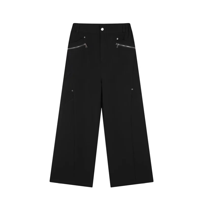 2023 autumn high-grade wide-leg suit pants men's niche zipper splice design sense Korean version of plankton straight pants
