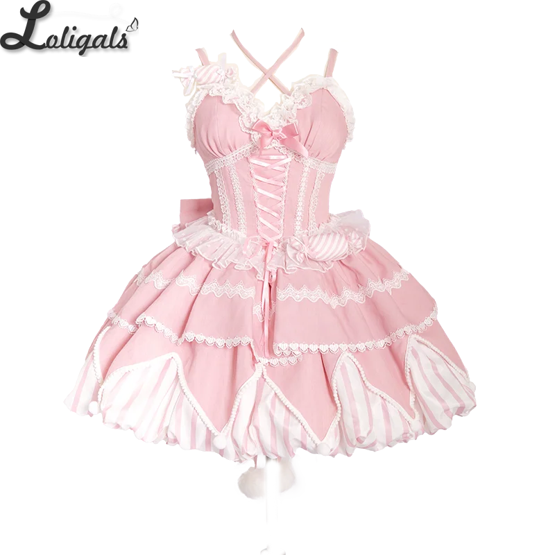 

Sweet Lolita Dress Asymmetrical Hem Mini Bubble Dresses w. Big Bow by Ocelot ~ Sweety Gummy