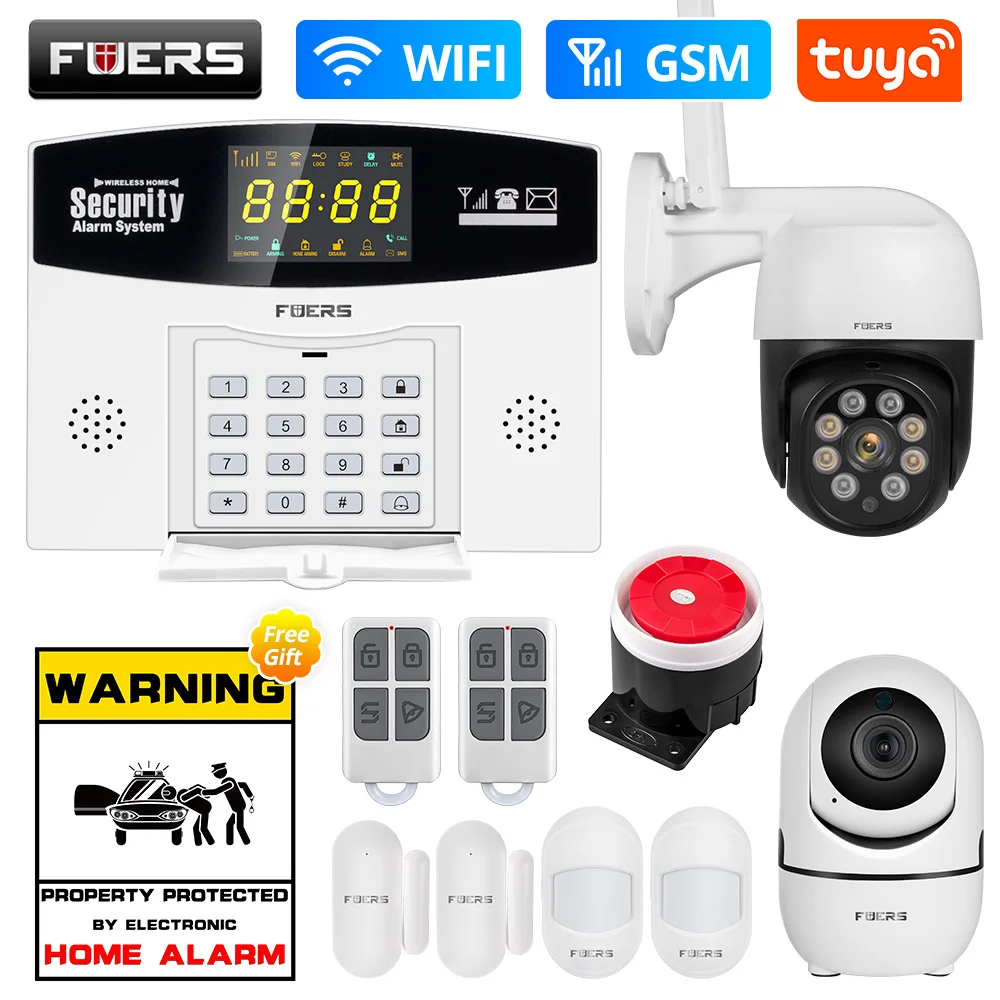 Fuers Tuya Smart WIFI 4G GSM Alarm System Burglar Alarm 433MHZ Wireless Wired Zone Link To Alexa Google Motion Sensor IP Camera Tire Pressure Alarm Alarm Systems & Security