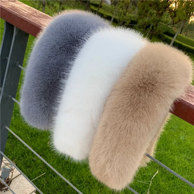 New Faux Fox Fur Collar Winter Women Fake Fur Scarf Shawls for Coat Warmer Decor Furry Hood Trims Parkas Jacket Fur Scarves