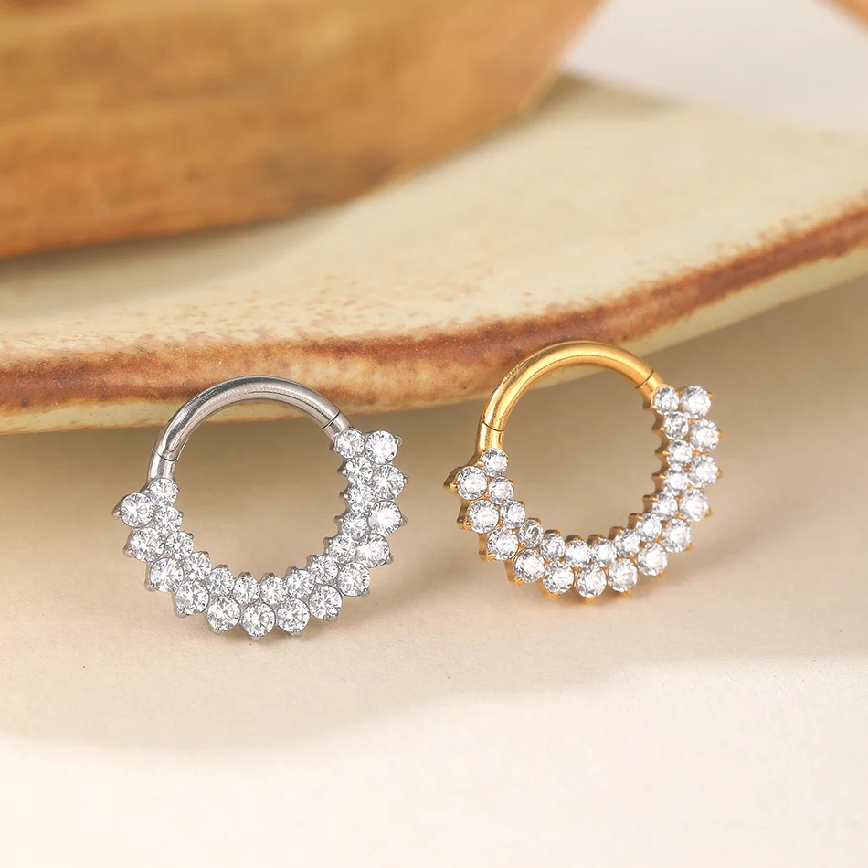 Titanium 16G CZ Hinged Clicker Segment Hoop Ring 8mm CZ Daith Earring Cartilage Conch Tragus Septum Nose Piercing Jewelry 1/5PCS hoop earrings,piercing jewelry,body piercing jewelry,body jewelry,ear piercing jewelry,body piercing earrings