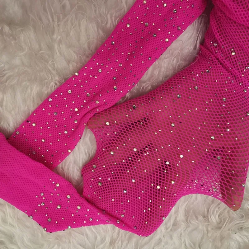 Female Slim Rhinestone Mesh Nylon Shiny Stocking Summer Fishnet Diamonds Pantyhose Women Sexy Fashion Shiny Net Shapewear Tights