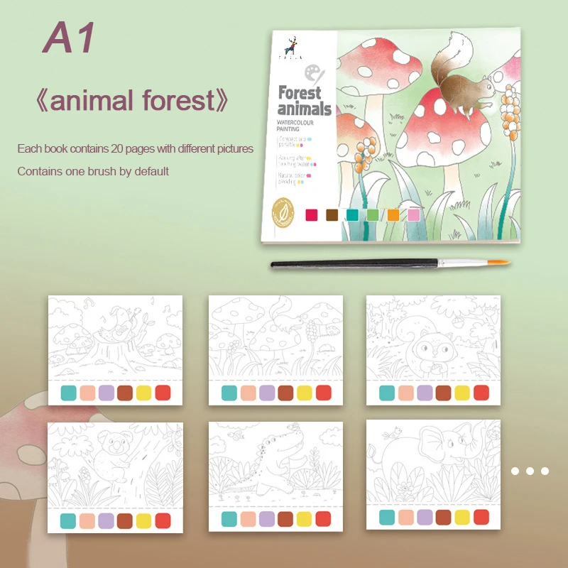 1Set Portable Children Pocket Watercolor Coloring Book with Paint