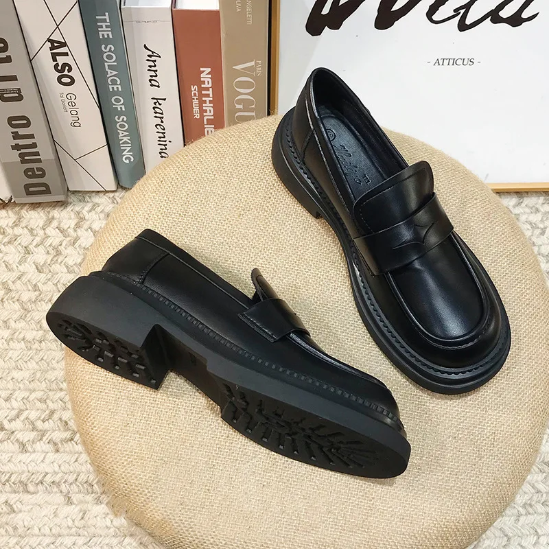 

Туфли-оксфорды женские на платформе и каблуке, универсальные кроссовки с круглым носком, повседневная обувь, лоферы на плоской подошве, черные, на осень