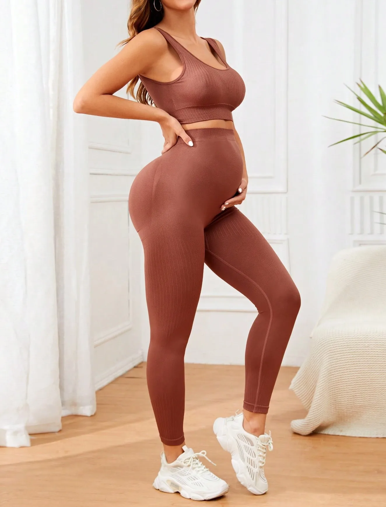 Women's Maternity 2 Piece Outfit Set Bra Shorts for Pregnancy Yoga workout Lounge Wear Sets 6