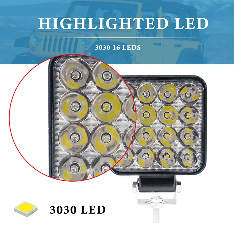 1PC 16LED White Mini Off-Road Work Light Bar