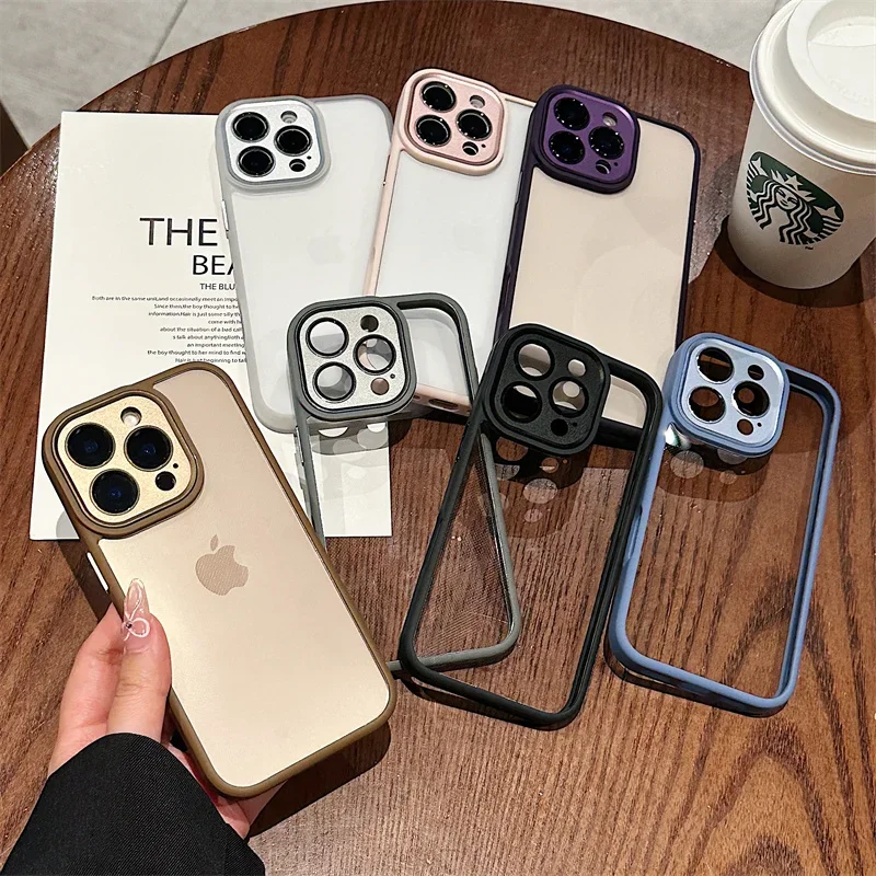 Desert Titanium Gold Transparent Metal Lens Anti-Drop Protective Phone Case Cover Bumper