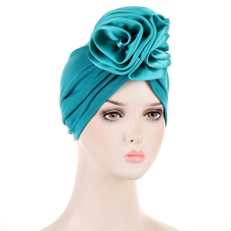 

KepaHoo Satin Flower Turban Caps for Women Head Wraps Muslim Headwear Bandana Islamic Headscarf Hair Bands Hat Indian Headwrap