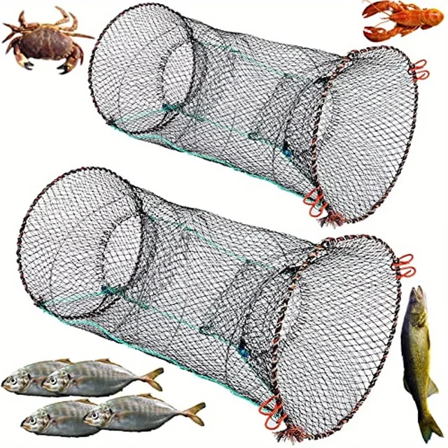 1Pcs Folding Round Nylon Mesh Metal Frame Collapsible Crayfish Crab Fish Trap Net Shrimp Lobster Cage Fishing Tackle Accessory 2