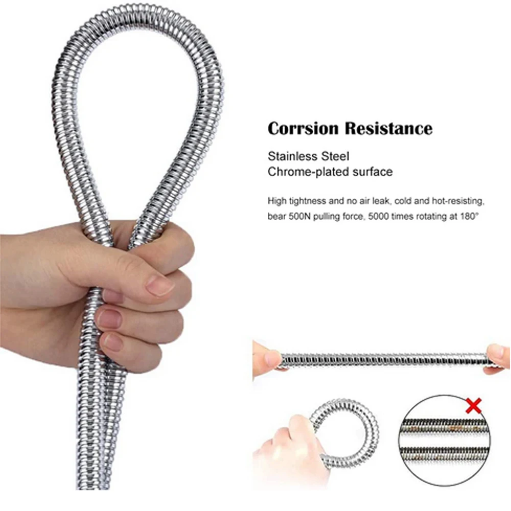 3M Stainless Steel Shower Hose Metal Shower Head Hose 360&deg; Rotatable Extension Replacement Flexible Bathroom