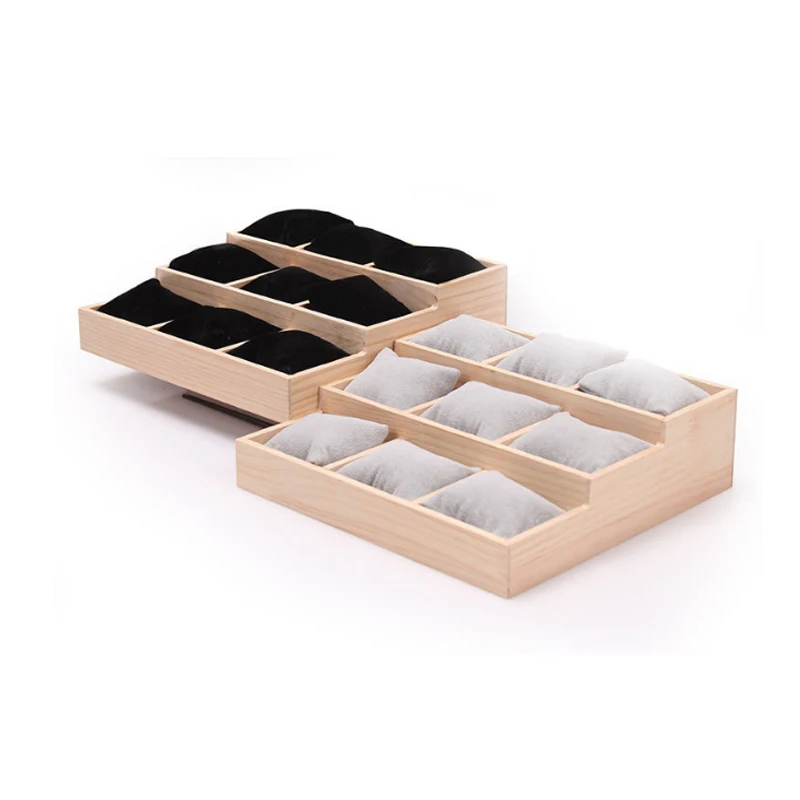 Solid Wood Three-Tiered Tray Bracelet Watch Necklace Pearl Bracelet Pillow Tray Jewelry Storage Rack