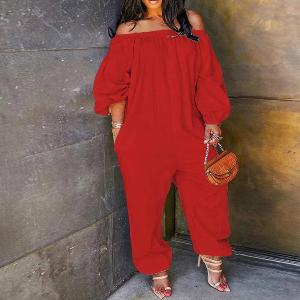 Solid Loose Long Jumpsuit Women Off Shoulder One Piece Outfit 2023 Autumn Lady Fashion Pants Summer Female Elegant Jumpsuits