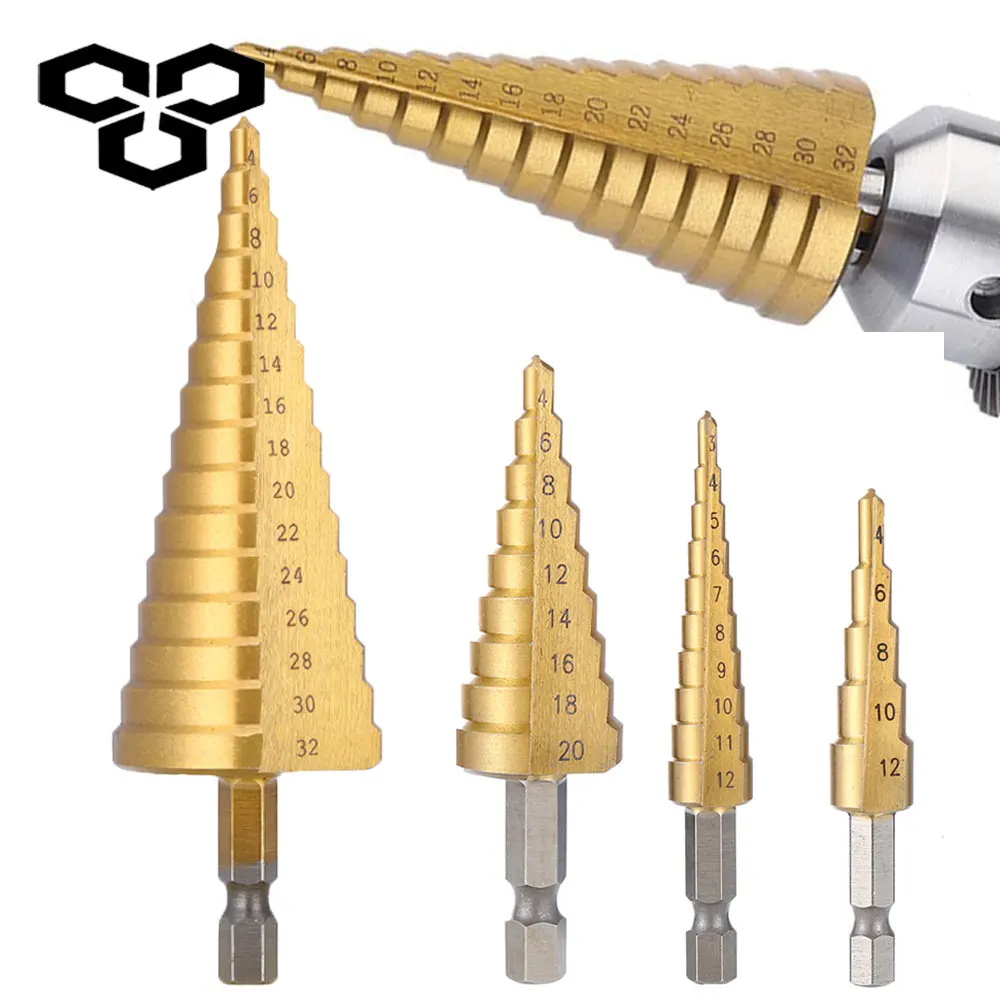 4-22 HSS Step Drill Bit Straight Groove Titanium Coated Wood Metal Hole Cutter 4241 High Speed Steel Core Drill Bit