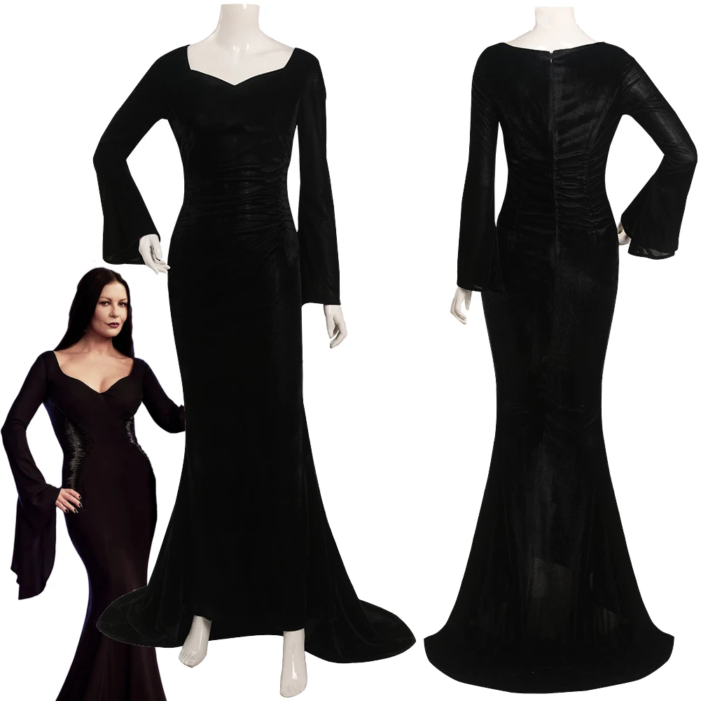Disfraz de Morticia Addams para mujer, vestido negro de fantasía para Halloween, Carnaval, ropa disfraz, juego de rol| | - AliExpress