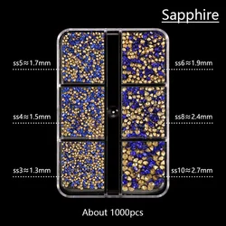 High - Quality Crystal Nail Art Rhinestones - Super Bright Glitter Diamonds for Manicure Accessories (1000pcs, Multiple Sizes) (Sapphire)