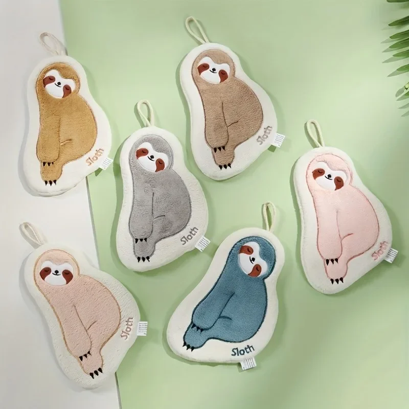 1pc Hand Towel Cute Sloth Pattern Hanging Towel for Kids Quick-Drying Absorbent Soft Bathroom Accessories Pink bath towel cotton towel square towel