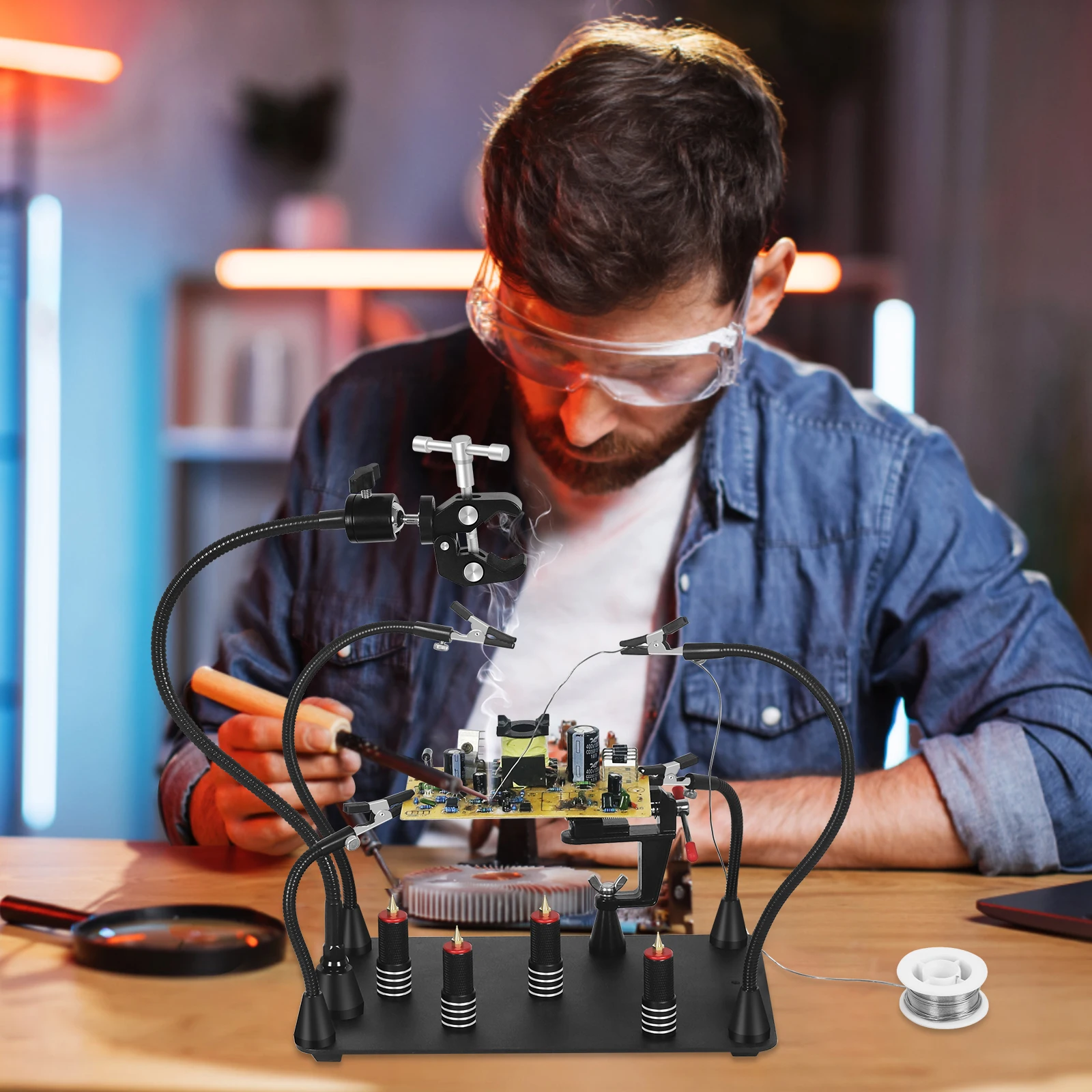 Magnetic Flexible Arm Soldering Third Hand PCB Holder 360&deg; Rotating Hot Air Gun Stand Welding Workbench For circuit board fixture,soldering tool,soldering helping hands,welding tool