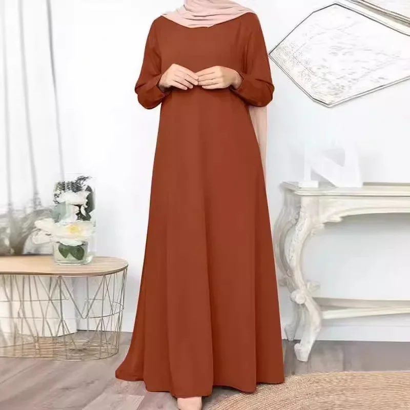 Solid Loose Abaya For Women Casual Long Sleeve Long Dress Simple Muslim Dress Women Modest Islamic Clothing EID Ramadan