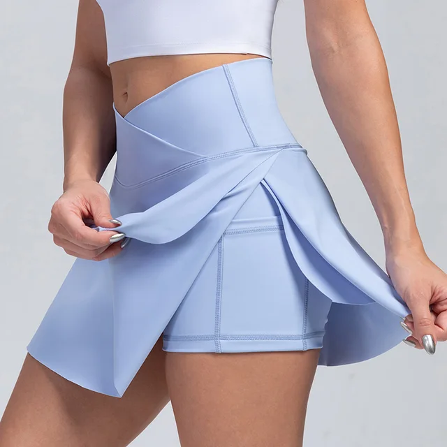 Women Tennis Skirts With Shorts High Waist Inner Pocket Golf Skort Fake 2 Pieces Running Sports Skirt Breathable Athletic Skirts 2