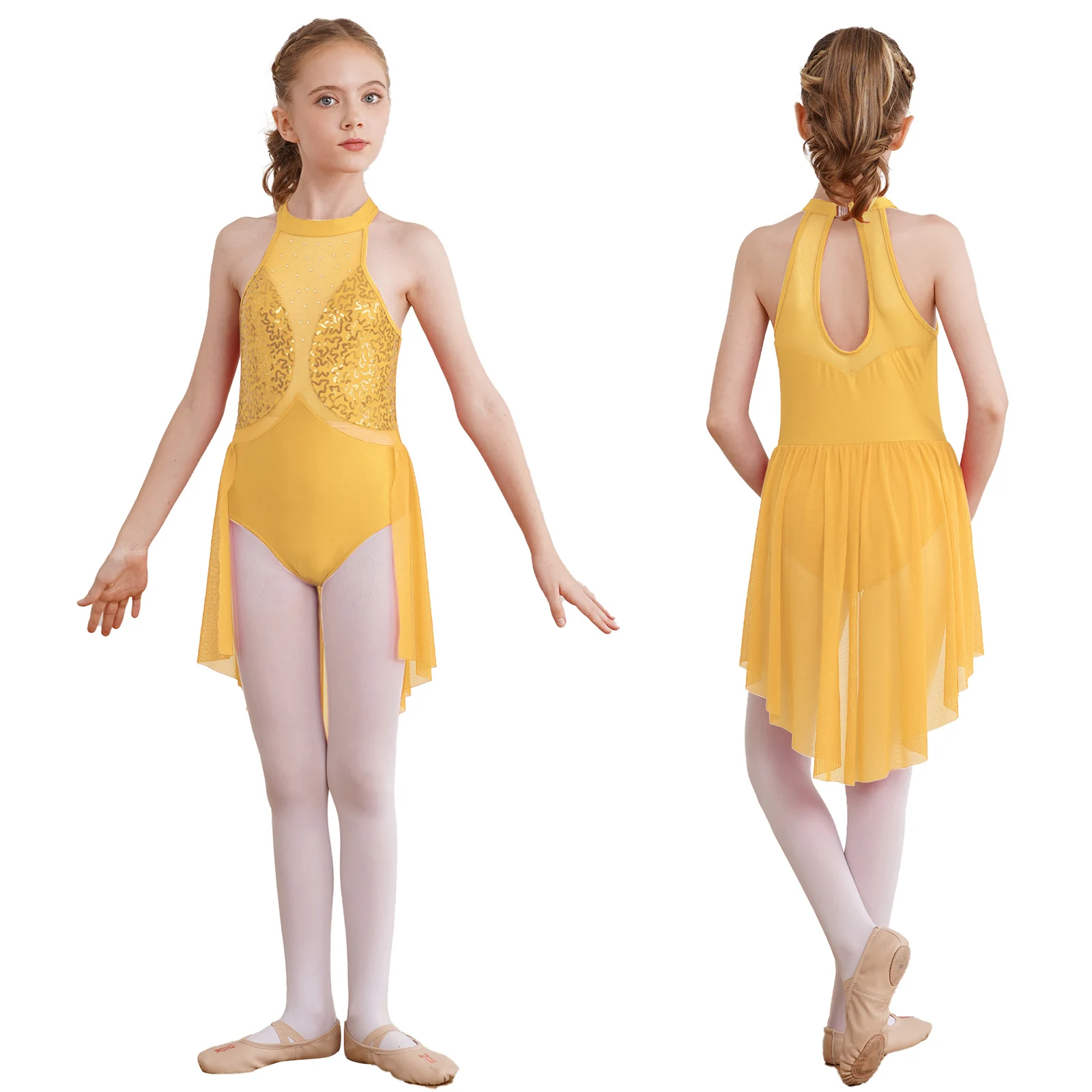 

Детское платье для фигурного катания, балетное лирическое танцевальное платье, трико без рукавов, Блестящие Блестки, одежда для гимнастики, выступления, танцев