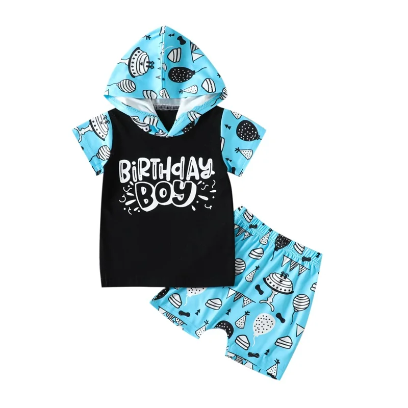 Toddler Newborn Boys Birthday Clothes, Short Sleeve Hooded Cartoon