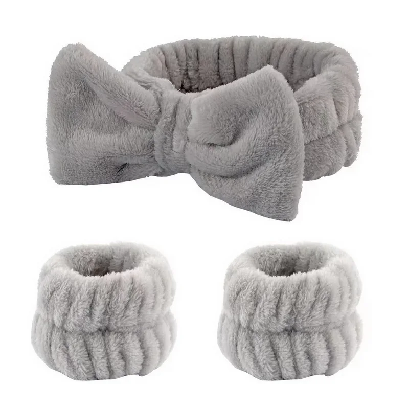 Women's Soft Bow Headband and Wrist Towels Set