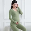 Pregnant Women's Clothing Set Autumn And Winter German Fleece Thermal Underwear With Cups Nursing Clothes Homewear Two-Piece Set 5