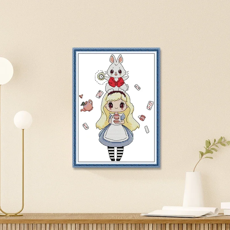 DIY Art Pattern Princess And Bunny Pattern Cross Stitch Kit 14CT 11CT Counted Printed Sewing Set Hand Embroidery Home Deco Gifts