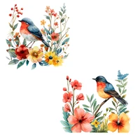 2PCS DIY bathroom sticker bird flower design for bathroom water tank decoration toilet sticker detachable waterproof 6