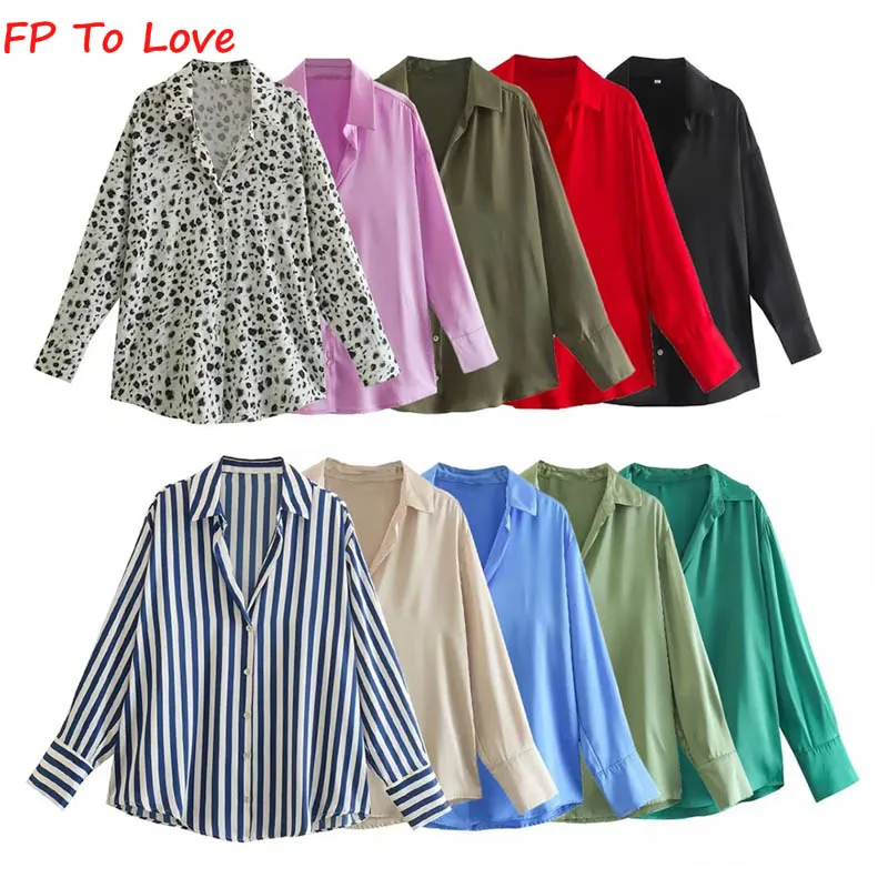 

Женская атласная рубашка в полоску, элегантная зеленая однобортная рубашка с V-образным вырезом, розовая, синяя уличная одежда бежевого цвета, весна-лето 2197226