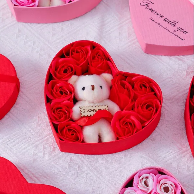 For Mom Roses Flower Gift Box With Cute Teddy Bear Rose Gift Box For Valentines Day Birthday Artificial Flowers Home Decoration 4