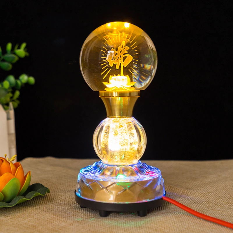 Buddhist Supplies, Temple Eternal Light, LED Colorful Crystal Lotus Lamp, Buddha Light, Meditation, Home Decoration, Plug In