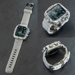 Rugged Waterproof Metal Case with Strap and HD Glass for Smartwatch Protection (Starlight Silver)