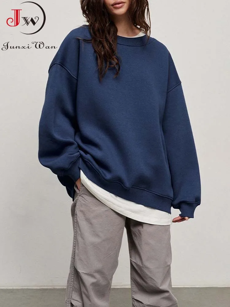 Women Sweatshirt 2023 Autumn Winter Solid Fleece Oversized Pullovers Female Casual O Neck Loose Hoodies