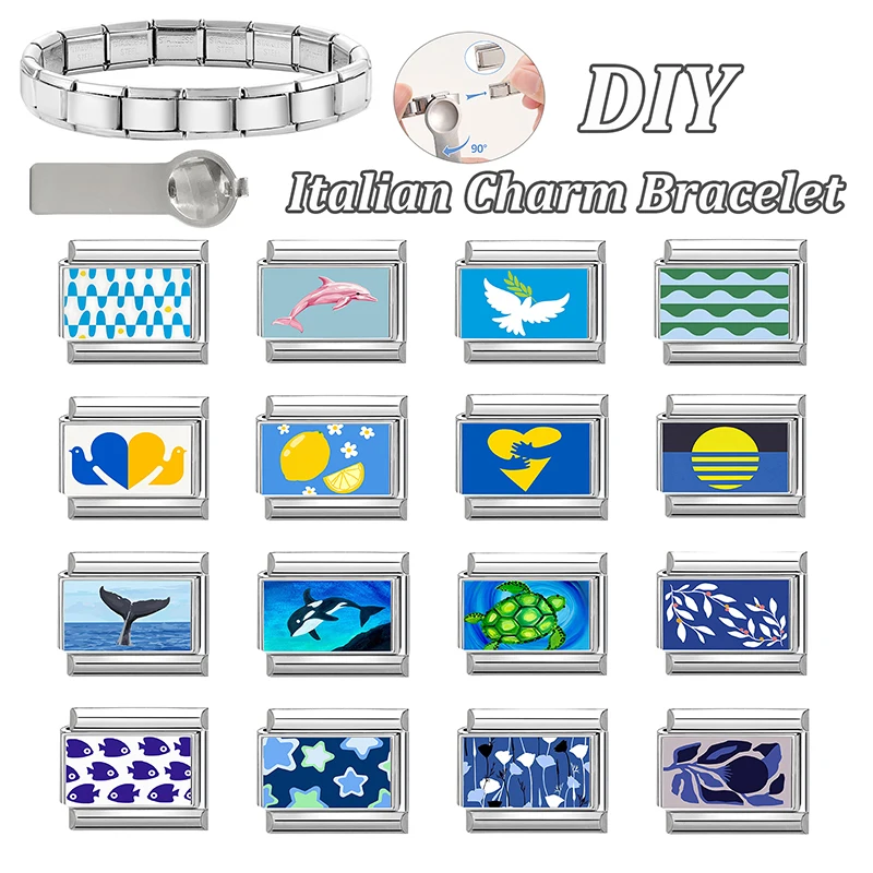 Ocean Series Stainless Steel Charm Link Fit 9mm Bracelet