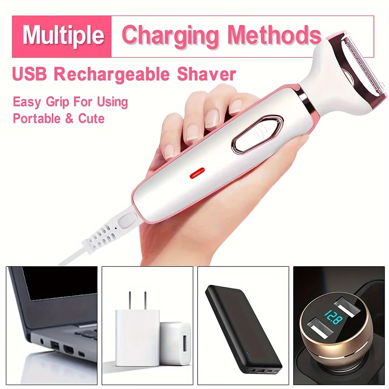 4 in 1 Electric Razor for Women Shaver Lady Shaver Body Hair Trimmer for Armpit Bikini Arm Leg Face Mustache Portable Painless
