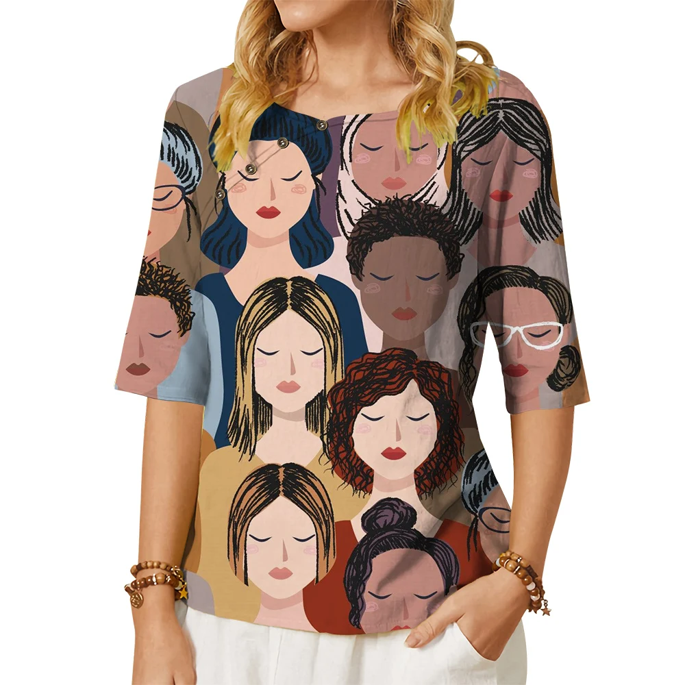 

Модная женская блузка CLOOCL, футболка с рисунком храбрых девушек с 3D принтом, украшенная пуговицами, свободные футболки с рукавом средней длины, Женские повседневные топы