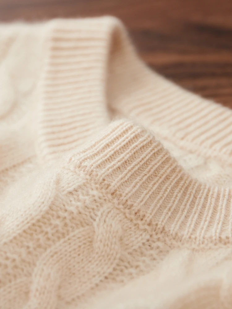 100% Cashmere Sweater Men's Round Neck Knitted Pullover Casual Loose Twist Flower Top Autumn and Winter New Thick Men's Clothing 5