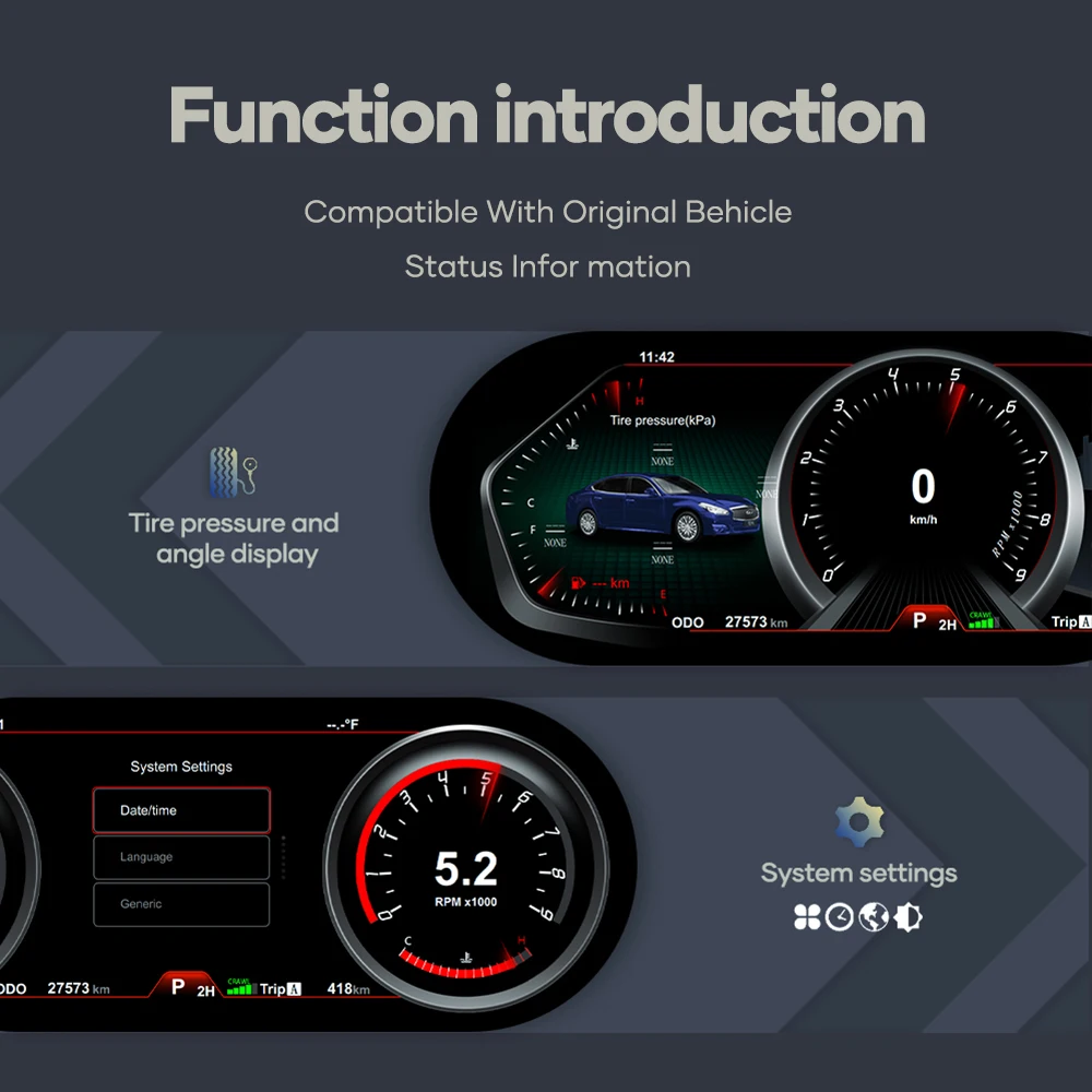 12.3 inch Prelingcar Digital Dashboard For Infiniti Q70 Car Lcd Panel Speedometer Virtual Cockpit - 5