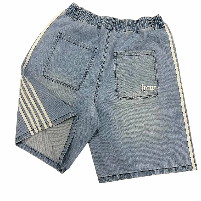 Streetwear HCW Shorts Y2K Jeans Mens Retro Hip Hop Stripes Embroidery Baggy Jeans Denim Gym Short High Waist Casual Short