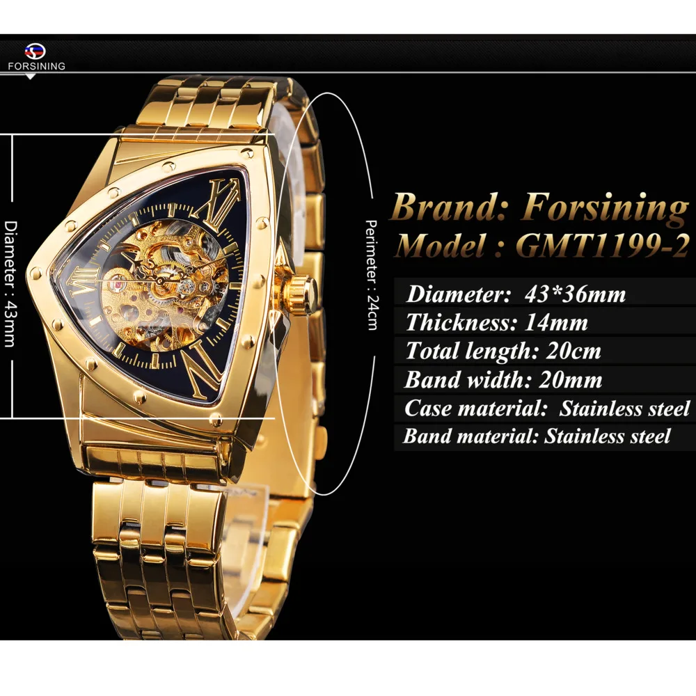 FORSINING Mechanical Watch For Men Automatic Hollow Out Luxury Watch Triangle Dial Stainless Steel Men Watch Reloj Hombre