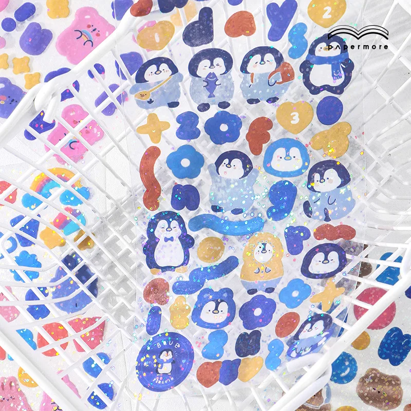 

1 Sheet Koala Penguin Animals Waterproof Stickers Scrapbooking Album Diary Decorative Stick Label School Stationery Cute Cartoon