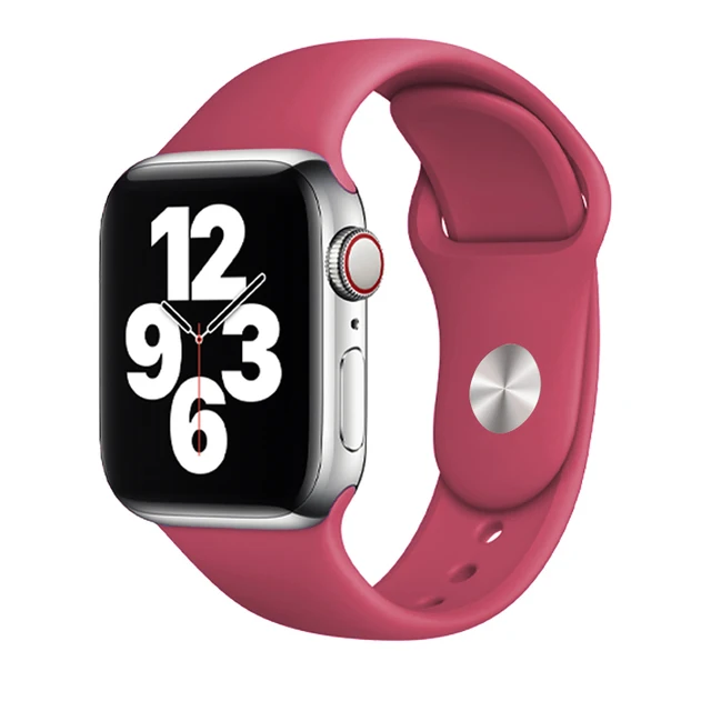 Silicone Strap For Apple Watch Band 44mm 41mm 45mm 40mm 38mm Smart Watch Sports Rubber Bracelet iWatch 6  Serie 7 SE Watchband Pomegranate
