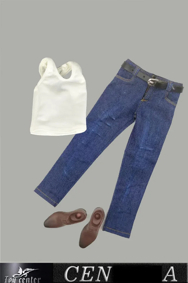 Pantaloni jeans in scala 1/6 Pantaloni con cintura Modello di vesti