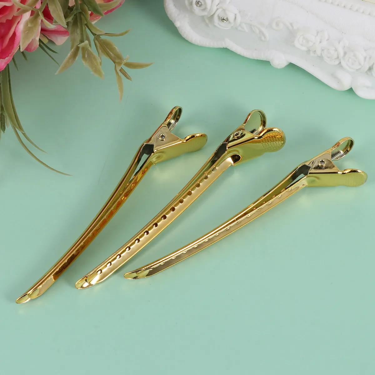 12Pcs 스테인레스 스틸 헤어 클립 섹션 만들기 염색 커팅 스타일링 살롱 전문 미용 클램프 헤어 고정 클립