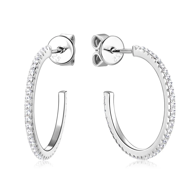 

Luxury Full Moissanite Hoop Earrings For Women Party S925 Sterling Silver Plated 18K White Gold Diamond Earring