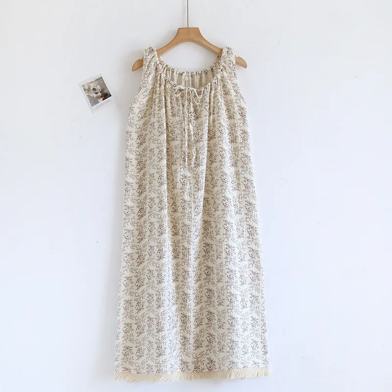 Camisole Nightgown for Women's Summer Newest Sleeveless Pajamas Dress Cotton Sexy Mid-long Home Wear Nightgown