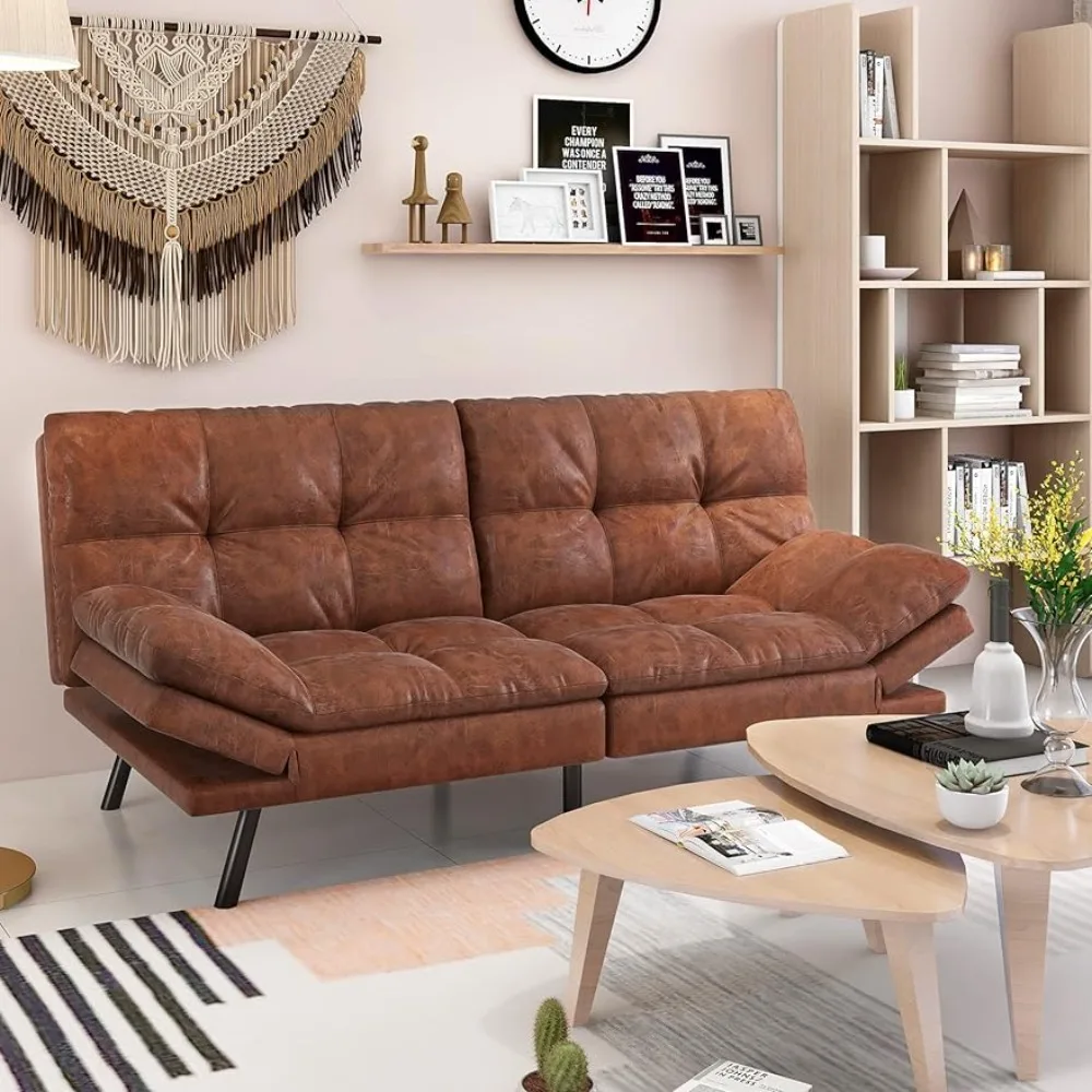 

Sofa Bed, Memory Foam Foldable Couch Convertible Loveseat Sleeper Daybed with Adjustable Armrests for Small Space, Brown