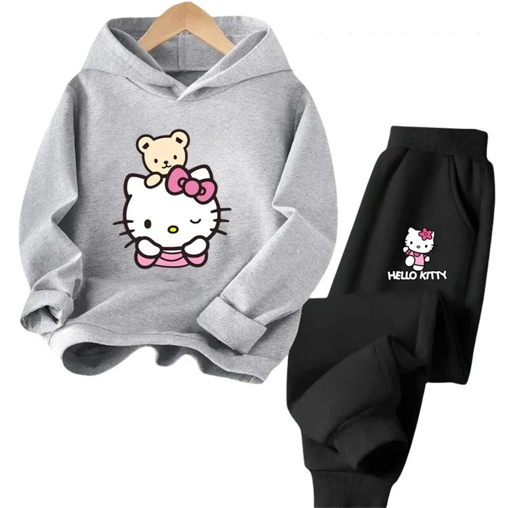thumbnail image 1 of Conjunto de sudadera y pantalón de chándal de Hello Kitty para niños y niñas, conjunto de dos piezas de moda para niños de 3 a 14 años, 1 of 5