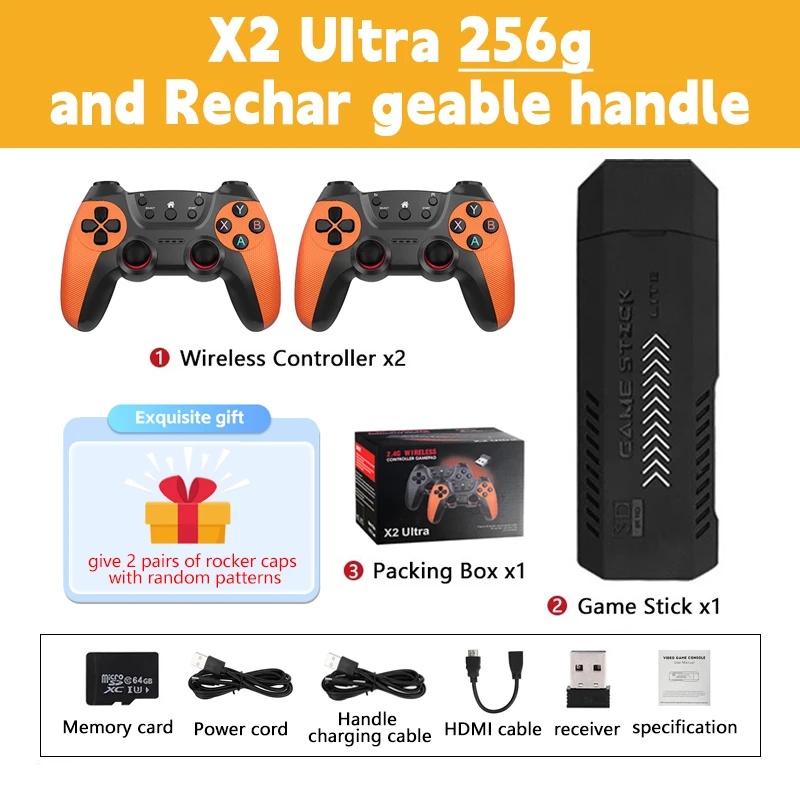 X2 Ultra Video Game Stick Console Or ONLY 2.4G Double Wireless Controller 4K HD30000 Games 128G Retr